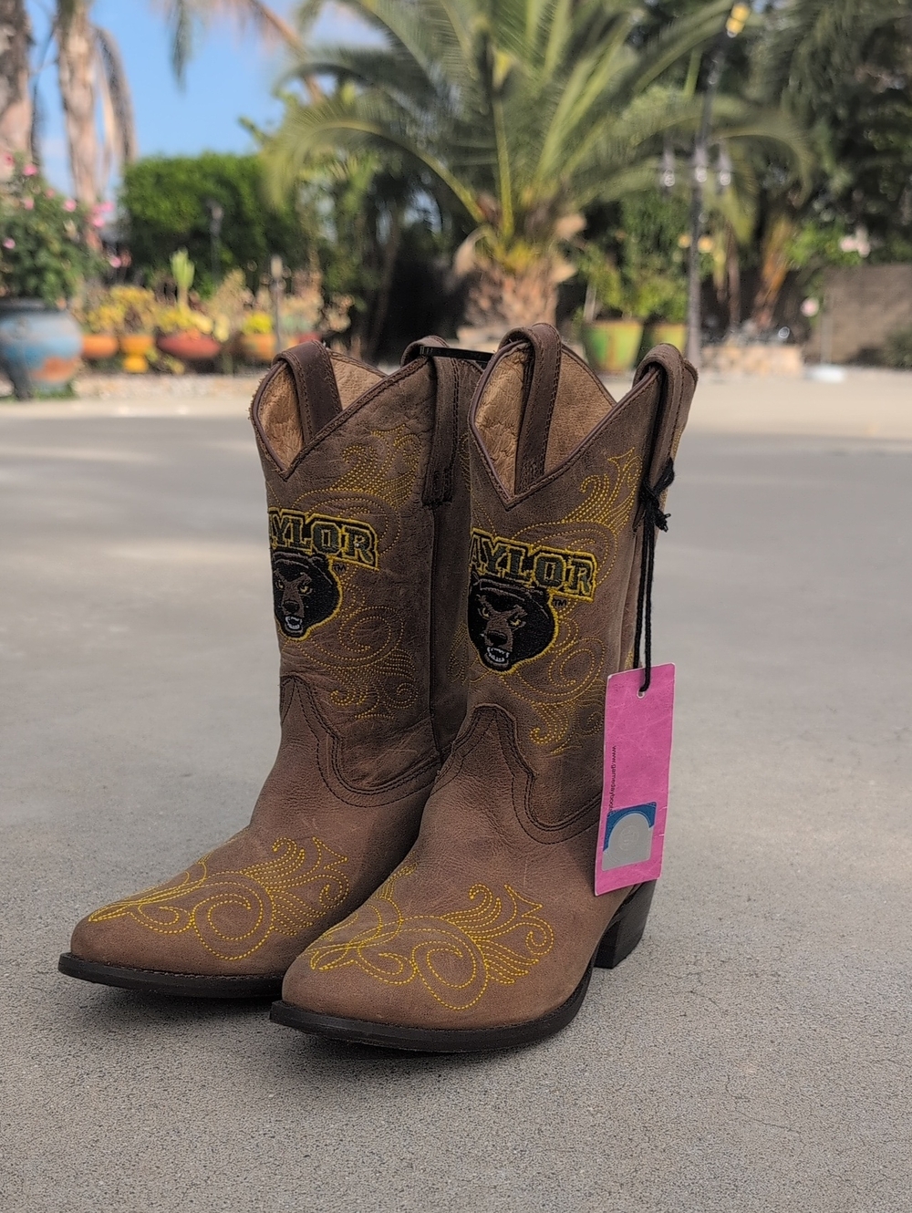 Baylor University Bear Mascot Leather Cowboy Boots Size 2.5 Kids Youth Shoes